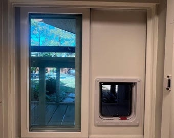 Custom White PVC Cat Door Window Insert, Lockable Cat Flap, Catio Access (Vertical/Horizontal)