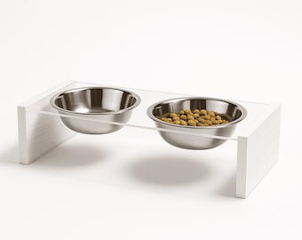 Modern Acrylic Elevated Tray with Pet Bowls: Handmade Ergonomic Cat & Small Dog Feeder