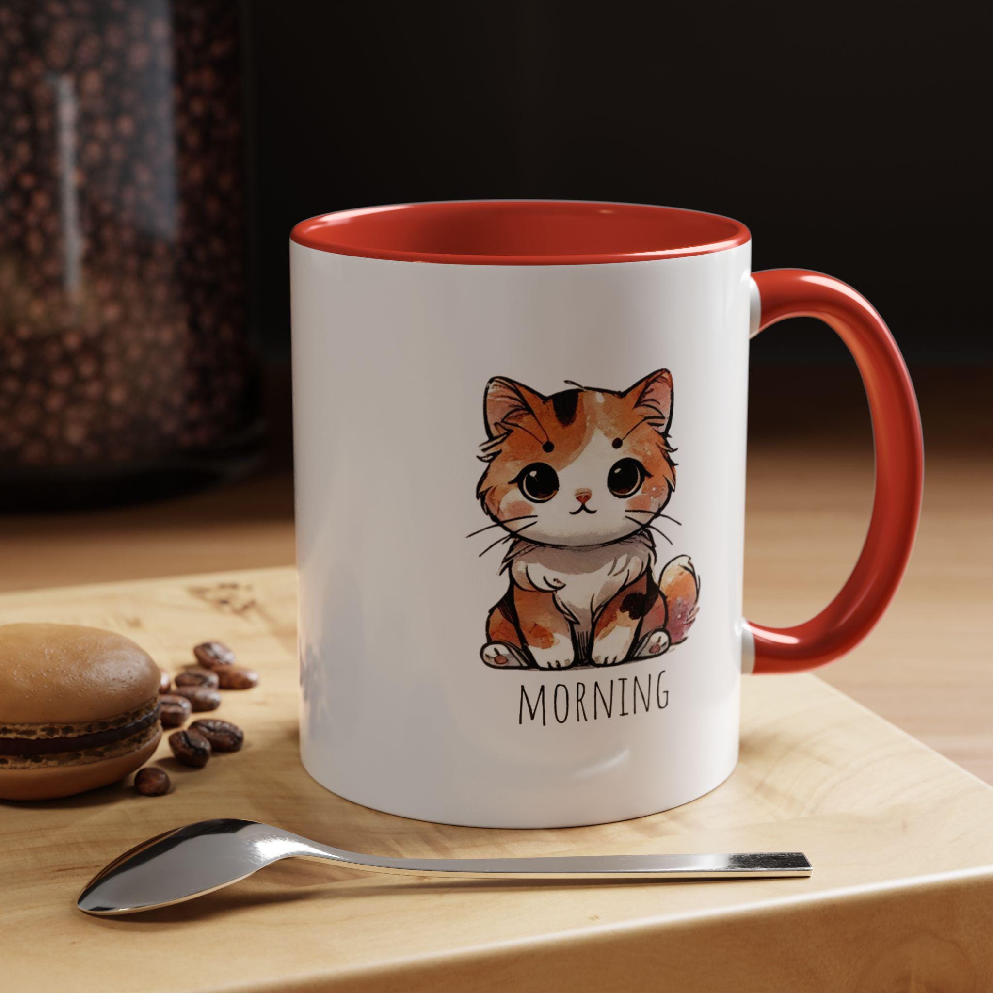 Calico Cat Morning Mug, Cute Watercolor Cartoon Design, Perfect Gift ...