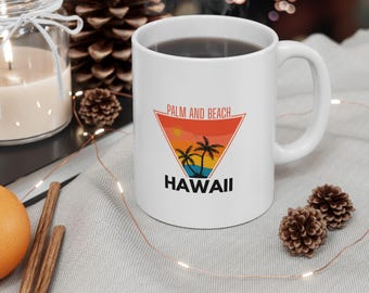 Hawaii Mug Palm and Beach Coffee Cup Tropical Island Gift Vacation Souvenir Sunset Vibes Mug Hawaii Lover Gift Idea Ceramic Mug,(11oz, 15oz)