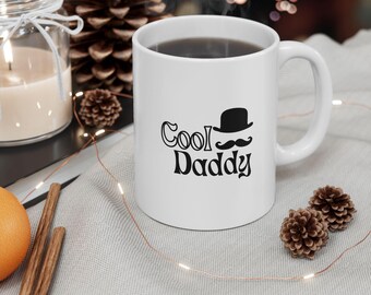 Cool Daddy Mug  Funny Father&#39;s Day Gift, Dad Coffee Cup with Hat  Mustache Design Ceramic Mug, (11oz, 15oz)