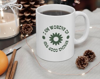 Self Love Mug Positive Affirmation Coffee Cup for Daily Motivation, Uplifting Gift Idea Ceramic Mug, (11oz, 15oz)