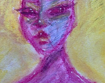 Ethereal female original oil pastel print