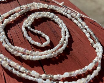 Moonlight. White & silver  (tie on) Handmade Boho Belly Beads| Chain| African beads