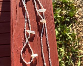 Moon crystal. White & silver string with clasp Handmade Boho Belly Beads| Chain| African beads