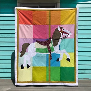 Kid Giddy Carousel Horse and Unicorn Quilt Pattern 48 PDF Pattern image 1