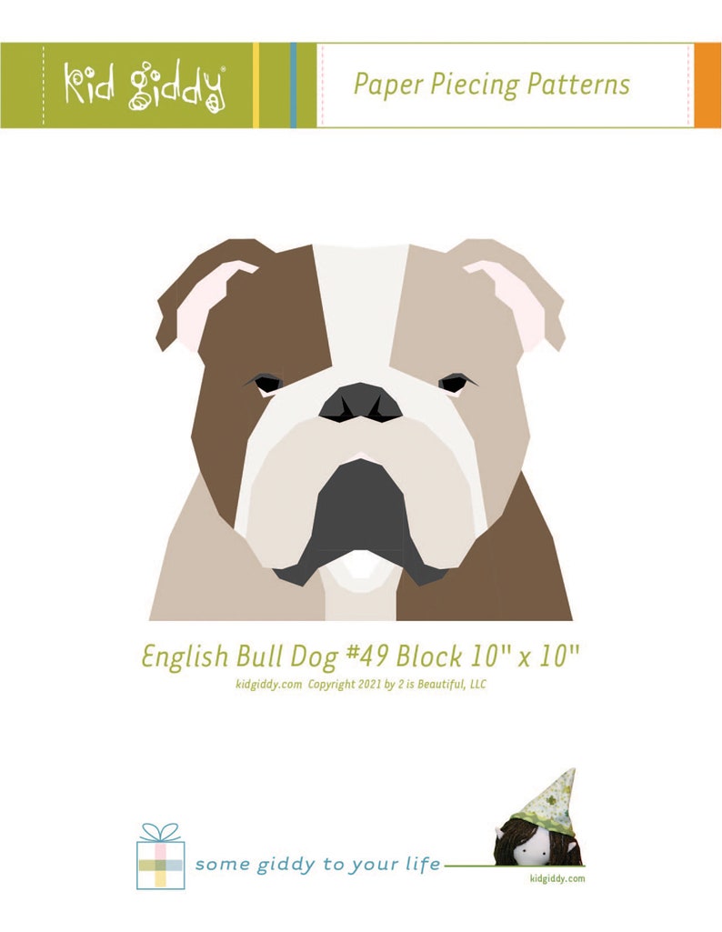 The English Bull Dog Block 49 10 inch PDF Paper Piecing Pattern image 1