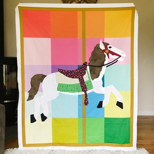 Kid Giddy Carousel Horse and Unicorn Quilt Pattern 48 PDF Pattern image 2