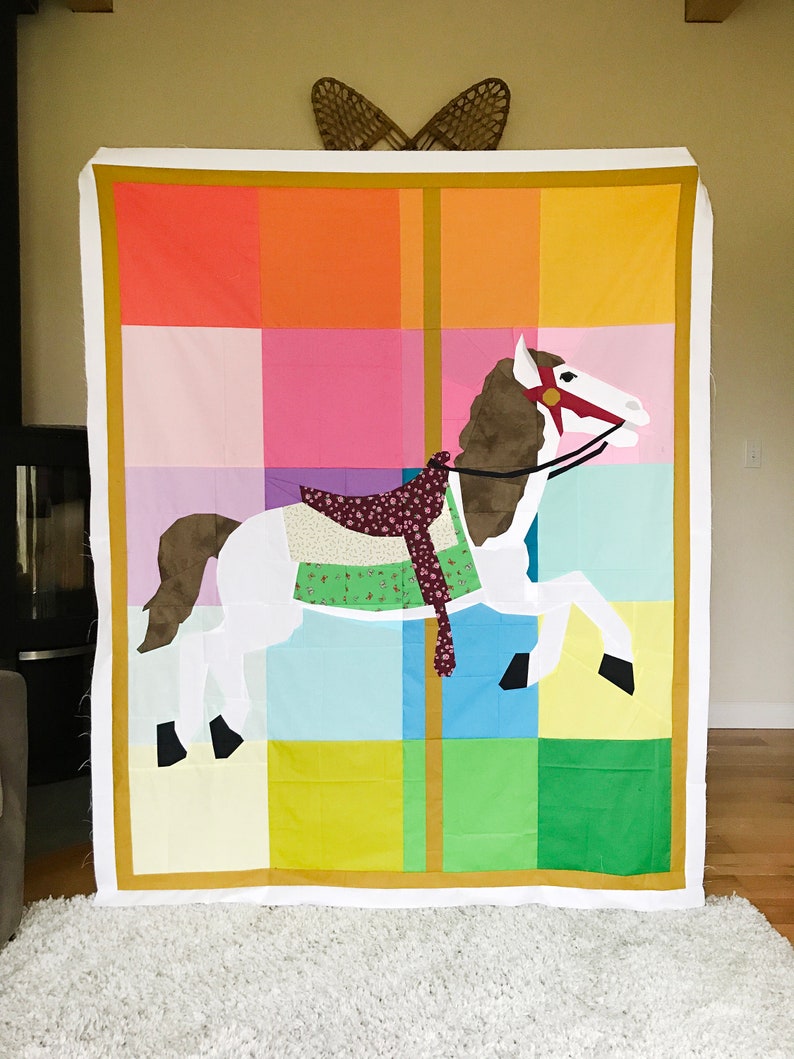 Kid Giddy Carousel Horse and Unicorn Quilt Pattern 48 PDF Pattern image 2