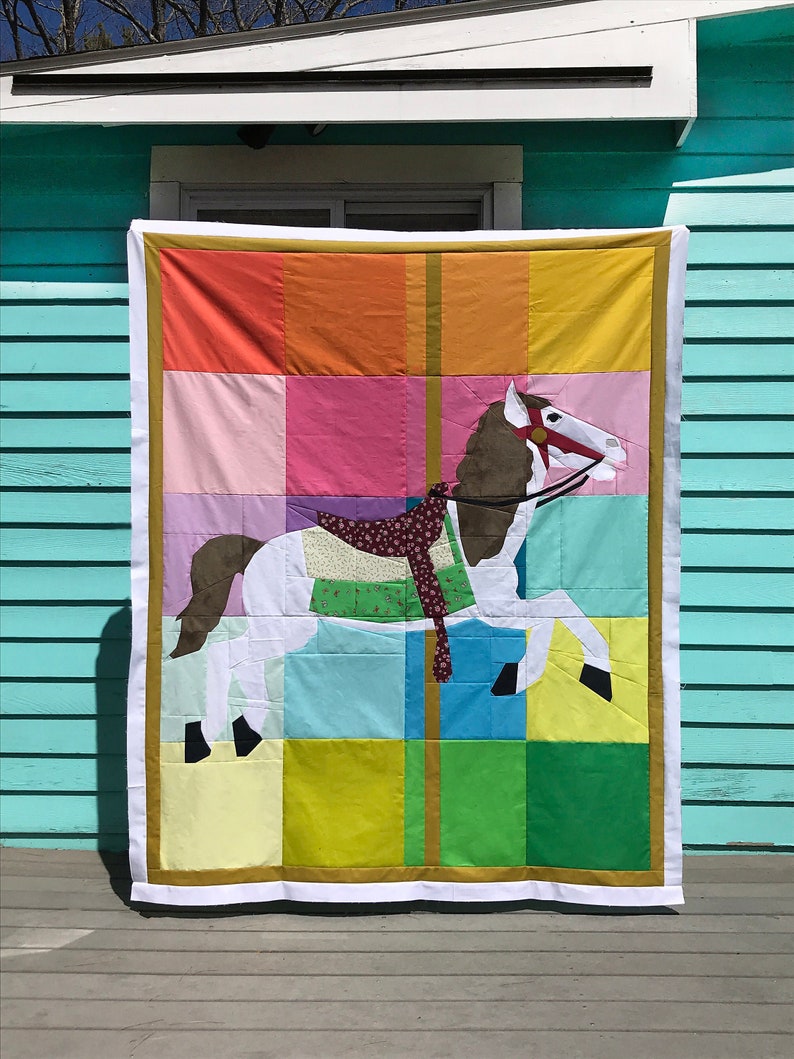 Kid Giddy Carousel Horse and Unicorn Quilt Pattern 48 PDF Pattern image 1