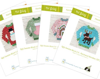 Ugly Sweater Patchwork Block Pattern Bundle #1 - 4 designs - PDF Patterns