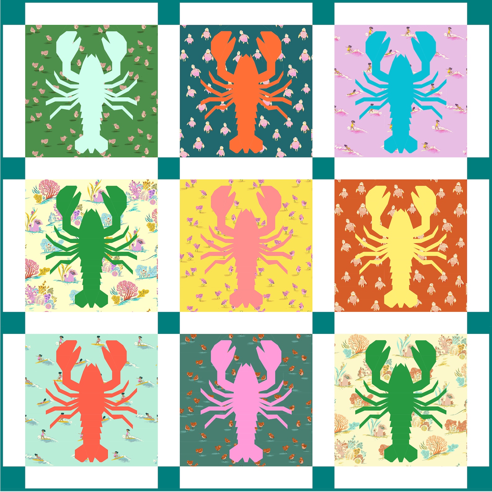 The Lobster Quilt Block 47 12 inch PDF Paper Piecing Etsy