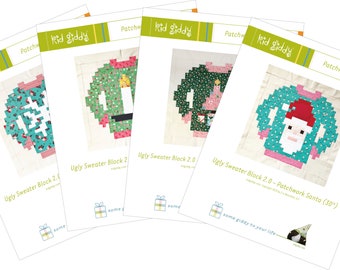 Ugly Sweater Patchwork Block Pattern Bundle #3 - 4 designs - PDF Patterns