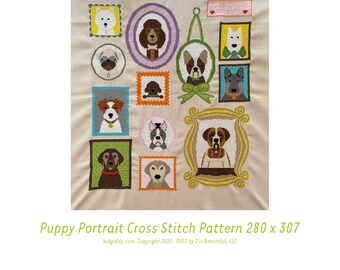 Puppy Portraits Cross Stitch Pattern Bundle 12 Puppy designs - PDF Pattern