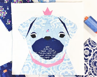 Pug Dog #23 Block PDF Paper Piecing Pattern 10" x 10" finished
