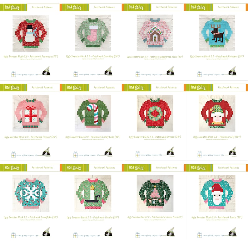 Ugly Sweater Patchwork Block Pattern MEGA Bundle all 12 designs all 12 PDF Patterns image 1