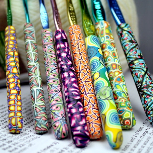 Polymer clay covered crochet hook set of 8, New Boye brand, Sizes D/3 through K/10.5