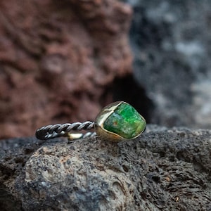 Personalized Adjustable Raw Green Tourmaline Ring, 925 Sterling Silver Textured Tourmaline Ring for Mother Day Gift