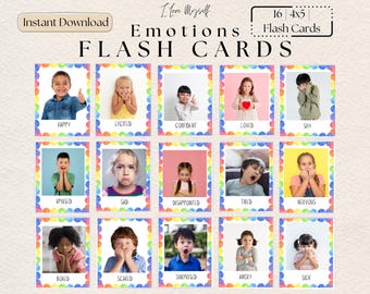Emotions Flashcards, Montessori, Feelings Flashcards, Toddler Learning, Printable, Calming Corner, Real Children Emotions, Digital Download