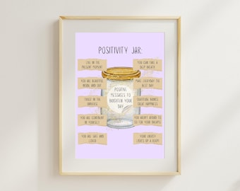 Arte de pared con frascos de afirmaciones positivas, póster con frascos de afirmaciones diarias, decoración de consultorio de terapia, póster de amor propio, salud mental, descarga digital