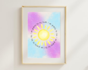 Daily Gratitude Wall Art, Gratitude Print, Grateful Poster, Positive Affirmations, Meditation Wall Art, Inspiration Quote, Digital Download