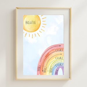 Inhale Exhale Regenbogen Wandbild für Kinder, Calm Down Corner, Achtsamkeit Atmung, Therapie Office Art, Aquarell abstrakt, digitaler Download
