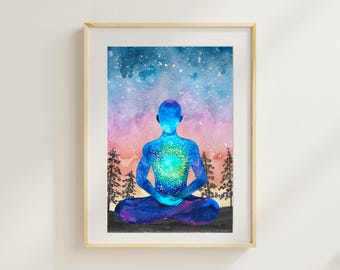 Meditation in Nature Wall Art, Meditation Poster, Yoga Wall Art, Watercolor Nature Wall Art, Zen Wall Art, Mindfulness Art, Digital Download