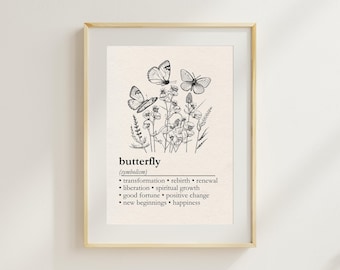 Butterfly Symbolism Wall Art, Butterfly Spiritual Meaning Wall Art, Butterfly Poster, Minimal Poster, Definition Wall Art, Digital Download