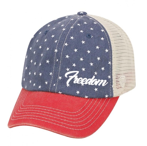 Custom embroidered Top of the World Freedom cap baseball hat personalized 4th of july snap back red white flag blue mothers fathers day