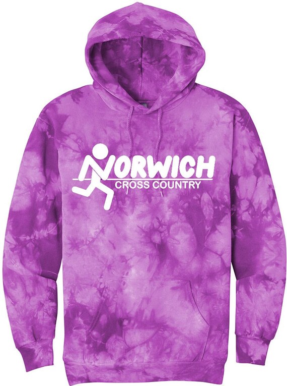 Purple or Ash Grey tie dye unisex Port & Co Fanhooded pullover Norwich XC PC144