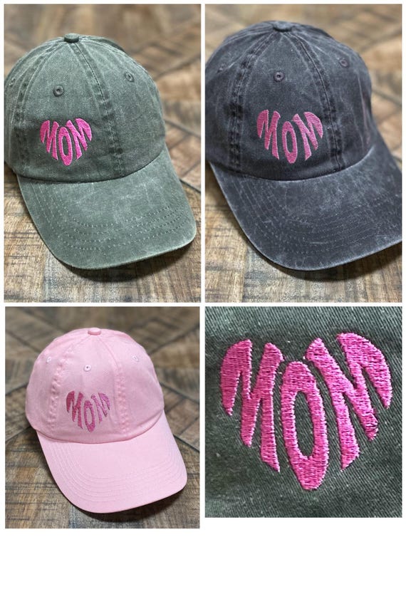 Custom embroidered stone washed cotton baseball hat cap genuine personalized pink green gray running tennis mothers day present