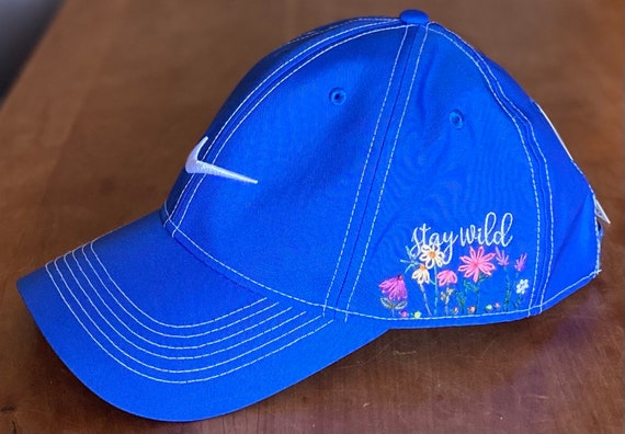 Ready to ship hand embroidered baseball cap hat wildflower design stay wild custom personalized sunflower daisy