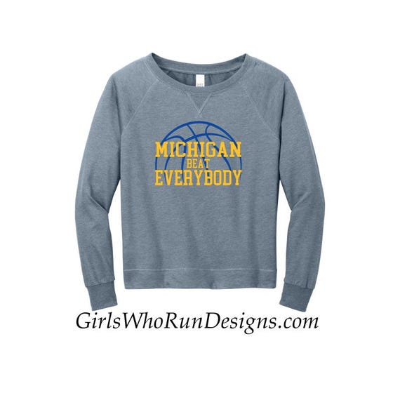 Fast ship women's cut Michigan beat everybody National Champions long sleeve featherweight crewneck  t-shirt  hand cut basketball tee DT672