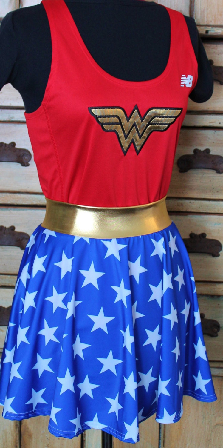 Complete Wonder Woman Running Outfit Tank Singlet Skirt -1019