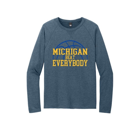 Fast ship Michigan beat everybody National Champions unisex long sleeve featherweight crewneck  t-shirt  hand cut basketball tee DT572