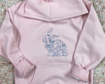 Rosewater pink custom embroidred  bunny  hooded sweatshirt embroidery applique floral rabbit easter youth girls boys