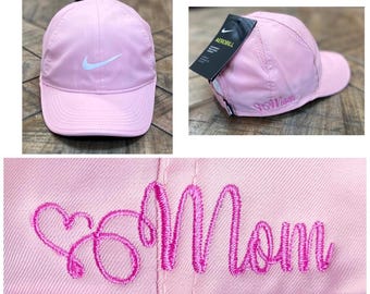 Custom embroidered featherlight dri-fit aerobill cooling baseball hat cap genuine personalized pink running tennis mothers day present