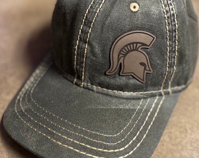 Distressed cap pigment dyed customized- leather Spartan patch