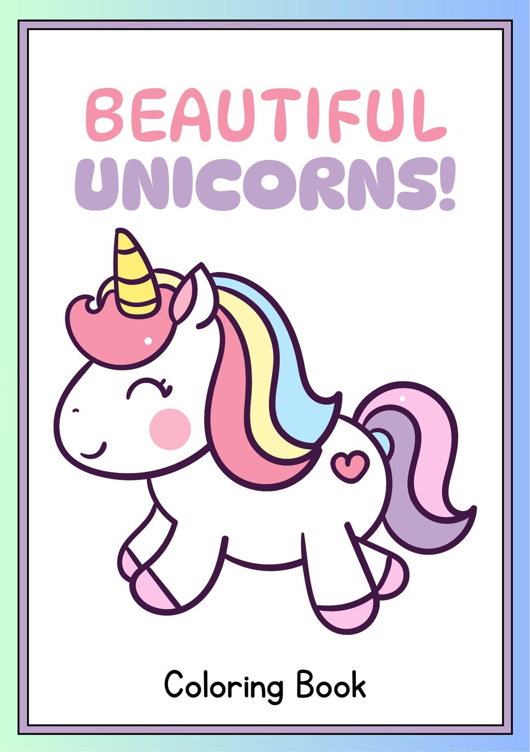 Beautiful Unicorns Printable Coloring Pages - Etsy