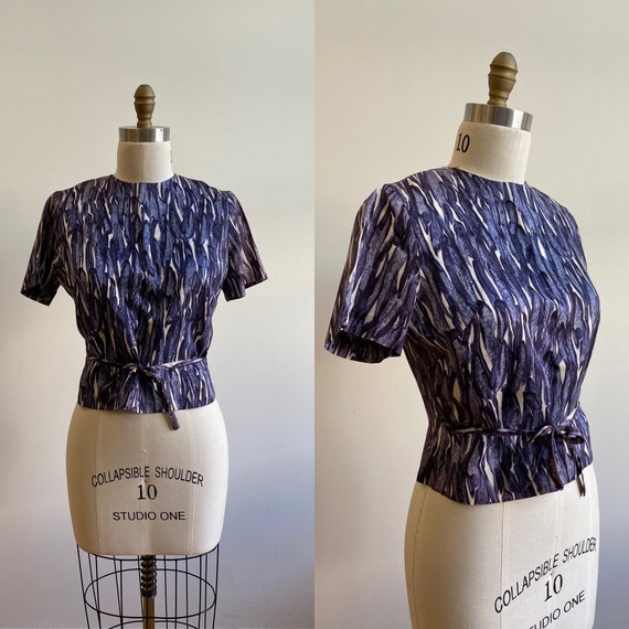 Vintage 1960s Blouse / Vintage Purple Blouse / Abs