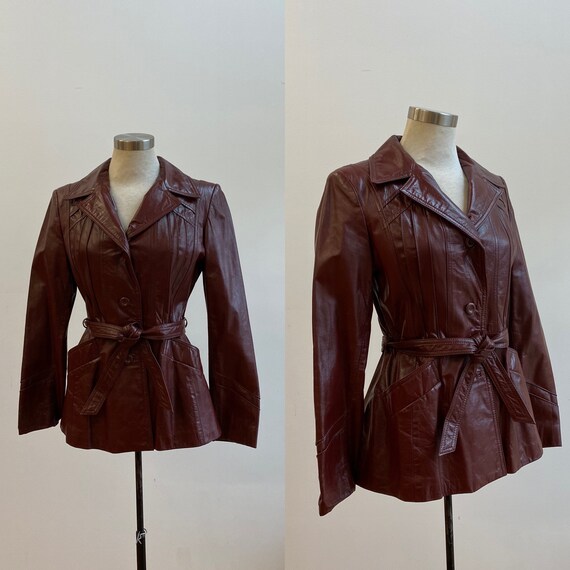 Vintage 1970s Maroon Leather Jacket / Vintage Red