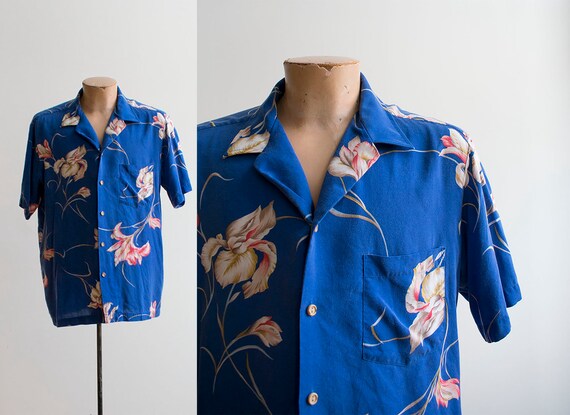 Vintage 1980s Hawaiian Shirt / Hawaiian Button Dow