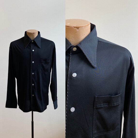 Black Vintage Button Down / Vintage 1970s Button U