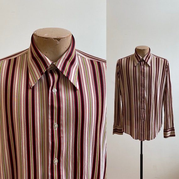 Striped Vintage Button Down / Vintage 1970s Button