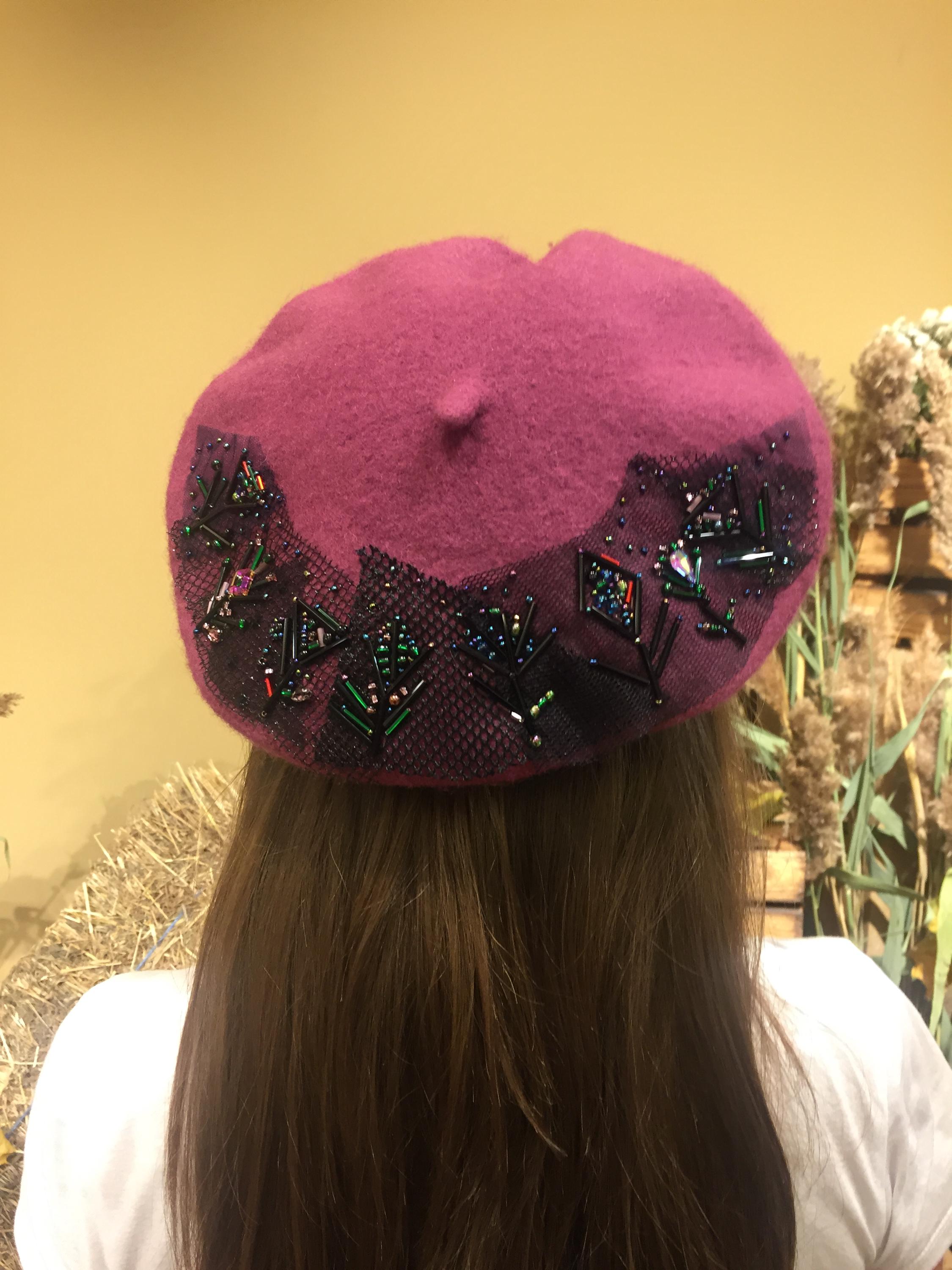 Unique Vintage Purple Beret with Floral Accents Flora Beret main image 3
