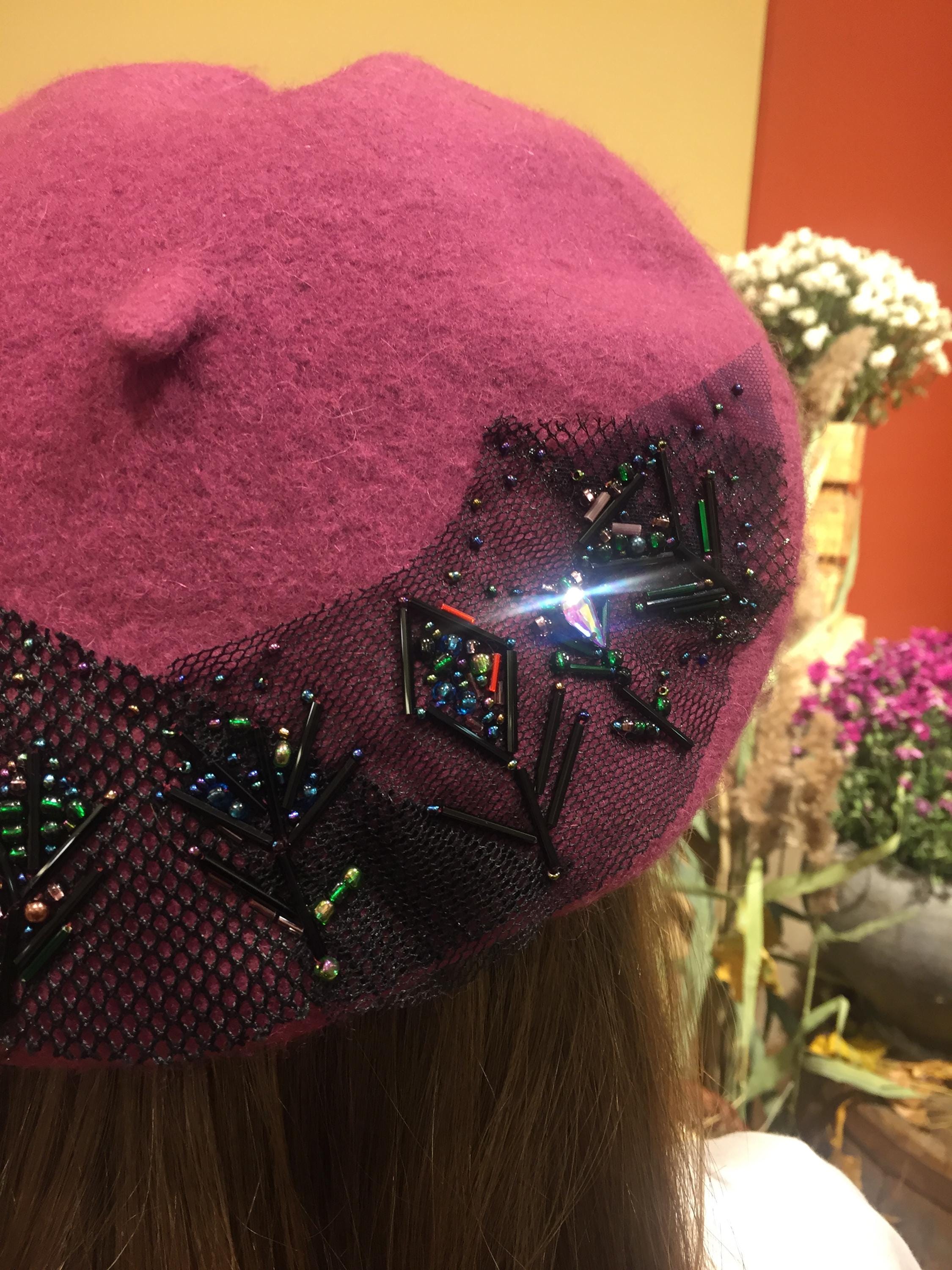Unique Vintage Purple Beret with Floral Accents Flora Beret main image 2