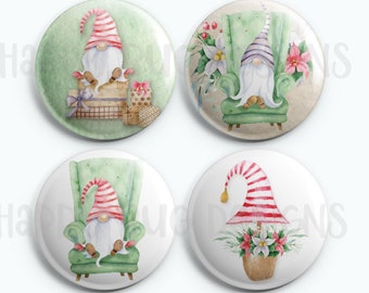 Watercolor Gnomes at Home Magnet Set of 4 One Inch Magnets