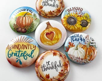 7 Fall and Thanksgiving Magnets – Autumn Fridge Decor – Laminated 1” Magnets