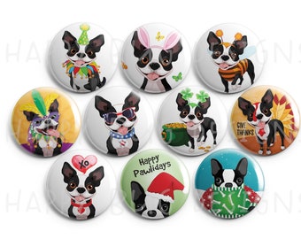 Boston Terrier Holidays Magnet Set of 10  1" Magnets