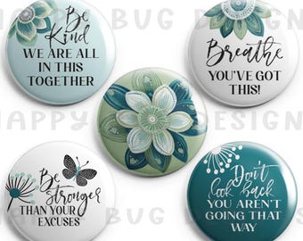 Inspirational Quote Magnets Set of 5 | 1 Inch Boho Floral Saying Magnets | Positive Motivation Fridge Decor